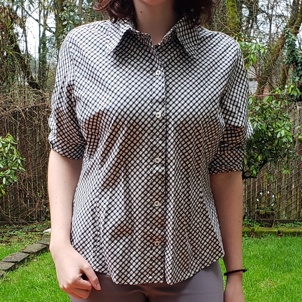 Plaid Button-Up Blouse